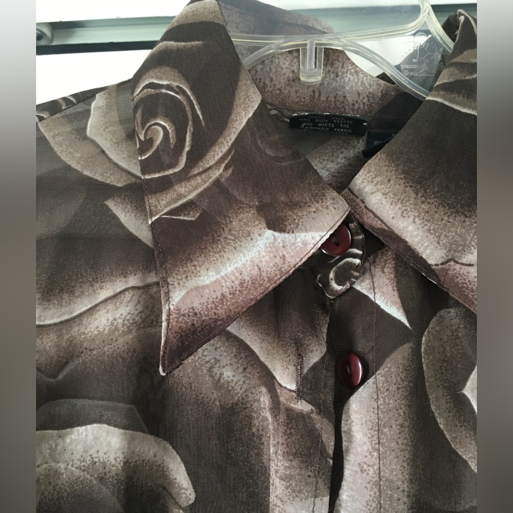 Rose Pattern Sheer Button Down - image 3